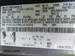 2014 Ford Escape Titanium with VIN 1FMCU9J99EUA75276, listed as a IAAI auction lot 42148537 with 163,330 mi miles and . Bid and sale history available at DreamBid. Image 9.