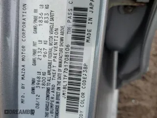 2013 Mazda Mazda3 i SV with VIN JM1BL1TF7D1708106, listed as a Copart auction lot 49993915 with 0 mi miles and Salvage Title. Bid and sale history available at carsss.com. Image 13.