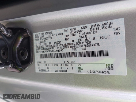 2018 Ford F-150 XL с VIN 1FTEX1CP5JKC08056, выставлен на аукционе IAAI как лот 42511758 с пробегом 97 721 миль миль и . История ставок и продаж доступна на DreamBid. Изображение 9.
