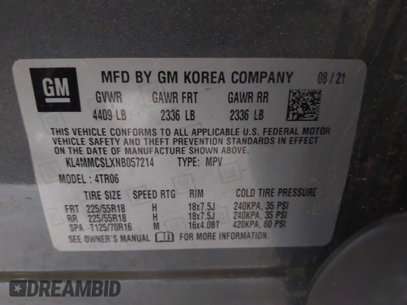2022 Buick Encore GX Preferred с VIN KL4MMCSLXNB057214, выставлен на аукционе IAAI как лот 42458076 с пробегом 74 637 миль миль и . История ставок и продаж доступна на DreamBid. Изображение 9.