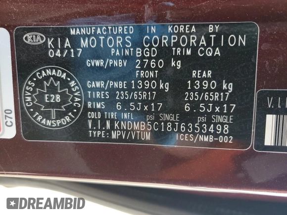 2018 Kia Sedona LX with VIN KNDMB5C18J6353498, listed as a Copart auction lot 71718774 with 249,217 mi miles and Salvage Title. Bid and sale history available at carsss.com. Image 14.