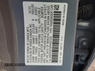 2023 Honda Civic Sedan Sport with VIN 2HGFE2F50PH527232, listed as a Copart auction lot 45183025 with 14,210 mi miles and Salvage Title. Bid and sale history available at carsss.com. Image 12.