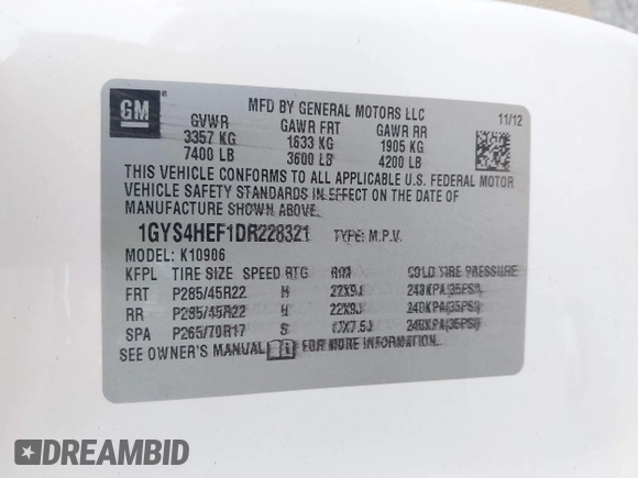 2013 Cadillac Escalade ESV Luxury с VIN 1GYS4HEF1DR228321, выставлен на аукционе IAAI как лот 42536138 с пробегом 160 957 миль миль и . История ставок и продаж доступна на DreamBid. Изображение 9.