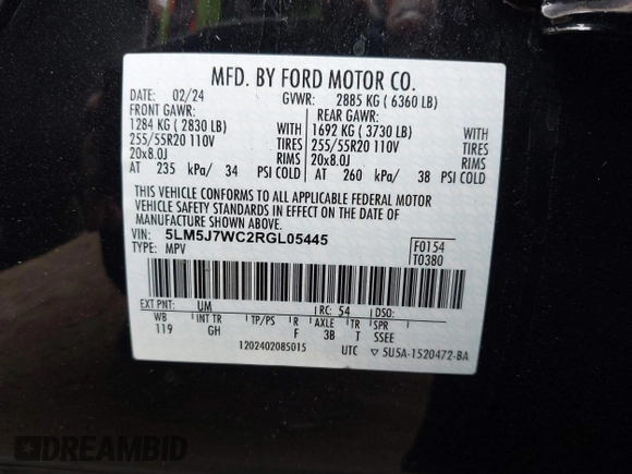 2024 Lincoln Aviator Reserve z VIN 5LM5J7WC2RGL05445, wystawiony jako IAAI lot #42184539 z przebiegiem 68 616 mil mil oraz . Historia ofert i sprzedaży dostępna na DreamBid. Obrazek 9.