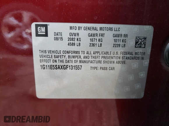 2016 Chevrolet Malibu Limited LTZ with VIN 1G11E5SAXGF131557, listed as a Copart auction lot 80055364 with 147,448 mi miles and Salvage Title. Bid and sale history available at carsss.com. Image 14.