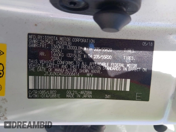 2018 Lexus RX with VIN JTJGZKCA0J2008414, listed as a IAAI auction lot 41845480 with 1 mi miles. Bid and sale history available at carsss.com. Image 9.