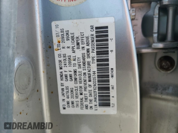 2010 Acura TSX z VIN JH4CU2F62AC035744, wystawiony jako Copart lot #55705774 z przebiegiem Nie podano mil oraz Szkoda całkowita • Salvage title. Historia ofert i sprzedaży dostępna na DreamBid. Obrazek 12.