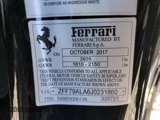 2018 Ferrari 488 z VIN ZFF79ALA6J0231860, wystawiony jako Copart lot #46477065 z przebiegiem Nie podano mil oraz Szkoda całkowita • Salvage title. Historia ofert i sprzedaży dostępna na DreamBid. Obrazek 13.