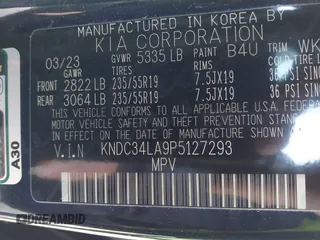2023 Kia EV6 Wind z VIN KNDC34LA9P5127293, wystawiony jako IAAI lot #41711613 z przebiegiem 12 365 mil mil oraz . Historia ofert i sprzedaży dostępna na DreamBid. Obrazek 9.