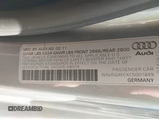 2012 Audi A7 3.0 Prestige with VIN WAUSGAFCXCN001849, listed as a IAAI auction lot 41712682 with 102,833 mi miles. Bid and sale history available at carsss.com. Image 9.