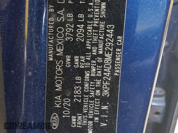 2021 Kia Forte LXS with VIN 3KPF24AD8ME292443, listed as a Copart auction lot 53033715 with 94,349 mi miles and Clean Title. Bid and sale history available at carsss.com. Image 12.