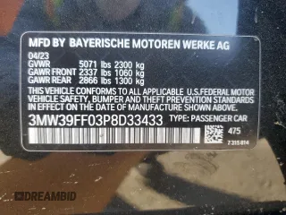 2023 BMW 3 Series 330e with VIN 3MW39FF03P8D33433, listed as a Copart auction lot 86197104 with 12,023 mi miles and Salvage Title. Bid and sale history available at carsss.com. Image 12.