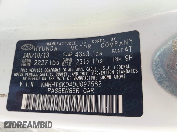 2013 Hyundai Genesis Coupe Premium с VIN KMHHT6KD4DU097582, выставлен на аукционе IAAI как лот 42589536 с пробегом 114 935 миль миль и . История ставок и продаж доступна на DreamBid. Изображение 9.