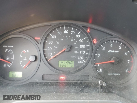 2006 Subaru Impreza i z VIN JF1GD67676G522680, wystawiony jako Copart lot #46356975 z przebiegiem 225 770 mil mil oraz Szkoda całkowita • Salvage title. Historia ofert i sprzedaży dostępna na DreamBid. Obrazek 9.