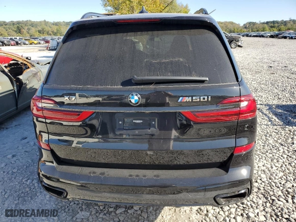 2022 BMW X7 M50i with VIN 5UXCX6C09N9L71084, listed as a Copart auction lot 72499604 with 21,184 mi miles and Salvage Title. Bid and sale history available at carsss.com. Image 6.