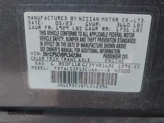 2023 Nissan Kicks SV with VIN 3N1CP5CV8PL542394, listed as a IAAI auction lot 42462163 with 28,017 mi miles and . Bid and sale history available at DreamBid. Image 9.