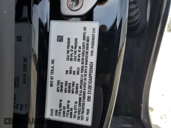 2023 Tesla Model 3 z VIN 5YJ3E1EA4PF559424, wystawiony jako Copart lot #55277575 z przebiegiem 59 886 mil mil oraz Szkoda całkowita • Salvage title. Historia ofert i sprzedaży dostępna na DreamBid. Obrazek 12.