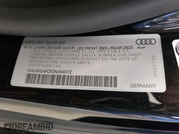 2016 Audi A7 3.0 Premium Plus with VIN WAUWGAFC5GN064672, listed as a Copart auction lot 71574044 with 64,927 mi miles and Salvage Title. Bid and sale history available at carsss.com. Image 12.