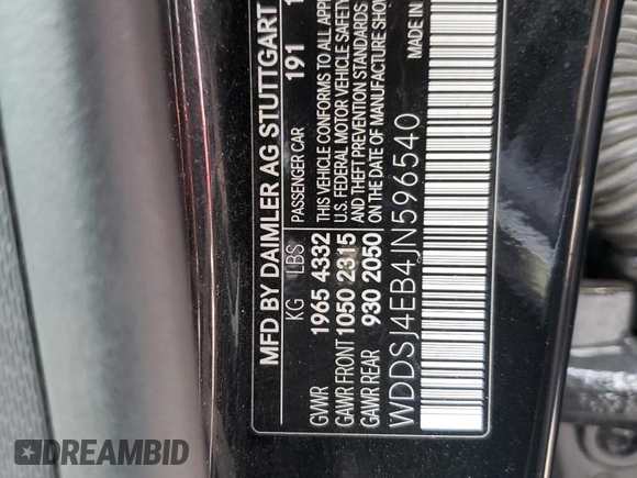 2018 Mercedes-Benz CLA 250 with VIN WDDSJ4EB4JN596540, listed as a Copart auction lot 66037943 with 97,530 mi miles and . Bid and sale history available at DreamBid. Image 14.