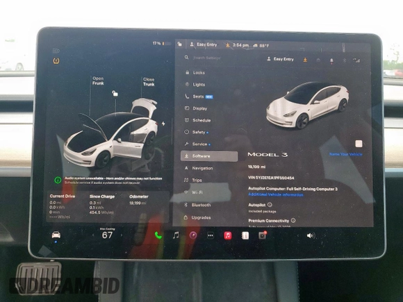 2023 Tesla Model 3 with VIN 5YJ3E1EA1PF550454, listed as a Copart auction lot 58985695 with 19,199 mi miles and Salvage title. Bid and sale history available at DreamBid. Image 9.