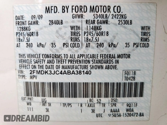2010 Ford Edge SEL with VIN 2FMDK3JC4ABA38140, listed as a Copart auction lot 55324735 with 84,097 mi miles and Clean Title. Bid and sale history available at carsss.com. Image 13.