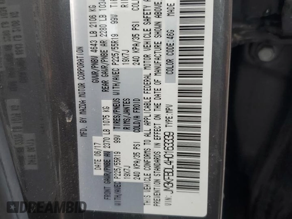 2017 Mazda CX-5 Grand Touring with VIN JM3KFBDL4H0163339, listed as a Copart auction lot 50566495 with 83,453 mi miles and Salvage Title. Bid and sale history available at carsss.com. Image 13.