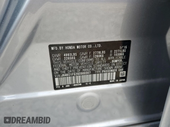 2016 Acura RLX Technology with VIN JH4KC1F52GC000307, listed as a Copart auction lot 54579865 with 61,687 mi miles and Salvage title. Bid and sale history available at DreamBid. Image 13.