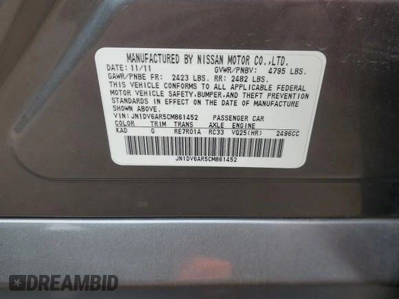 2012 Infiniti G25 x with VIN JN1DV6AR5CM861452, listed as a Copart auction lot 83300584 with 81,057 mi miles and Clean Title. Bid and sale history available at DreamBid. Image 12.