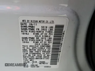 2012 Infiniti FX with VIN JN8AS1MW4CM151282, listed as a Copart auction lot 62076375 with 172,802 mi miles and Salvage title. Bid and sale history available at DreamBid. Image 12.