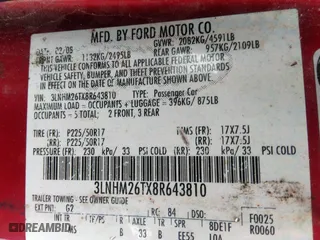 2008 Lincoln MKZ with VIN 3LNHM26TX8R643810, listed as a IAAI auction lot 41735436 with 155,144 mi miles. Bid and sale history available at carsss.com. Image 9.