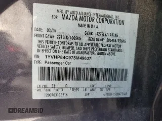 2007 Mazda 6 i Sport VE with VIN 1YVHP84C975M49637, listed as a Copart auction lot 85753394 with 125,622 mi miles and Salvage Title. Bid and sale history available at DreamBid. Image 12.