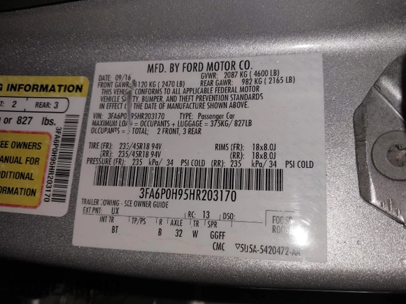 2017 Ford Fusion SE z VIN 3FA6P0H95HR203170, wystawiony jako IAAI lot #41569303 z przebiegiem 143 287 mil mil oraz . Historia ofert i sprzedaży dostępna na DreamBid. Obrazek 9.