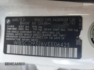 1997 BMW M3 z VIN WBSCD9326VEE06423, wystawiony jako Copart lot #54953975 z przebiegiem 193 185 mil mil oraz Szkody całkowita. Historia ofert i sprzedaży dostępna na DreamBid. Obrazek 12.