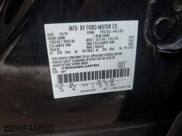 2020 Ford Police Interceptor Utility z VIN 1FM5K8AB9LGA97902, wystawiony jako Copart lot #45096225 z przebiegiem 93 845 mil mil oraz Szkody całkowita. Historia ofert i sprzedaży dostępna na DreamBid. Obrazek 13.