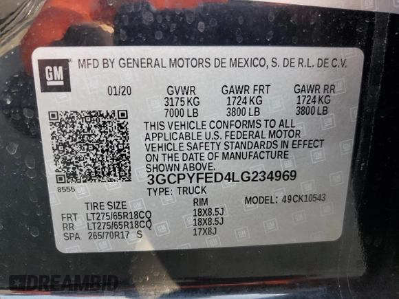 2020 Chevrolet Silverado 1500 LT Trail Boss with VIN 3GCPYFED4LG234969, listed as a Copart auction lot 81431404 with 80,172 mi miles and Salvage Title. Bid and sale history available at carsss.com. Image 13.
