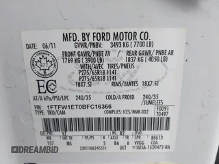 2011 Ford F-150 XLT with VIN 1FTFW1ET0BFC16366, listed as a IAAI auction lot 41902587 with 185,866 mi miles. Bid and sale history available at carsss.com. Image 9.