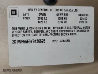 2000 Chevrolet Impala with VIN 2G1WF55E9Y9136695, listed as a Copart auction lot 44970075 with 105,839 mi miles and Salvage Title. Bid and sale history available at carsss.com. Image 13.