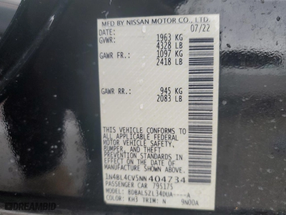 2022 Nissan Altima 2.5 SR with VIN 1N4BL4CV5NN404734, listed as a Copart auction lot 45062595 with 0 mi miles and Salvage Title. Bid and sale history available at carsss.com. Image 12.