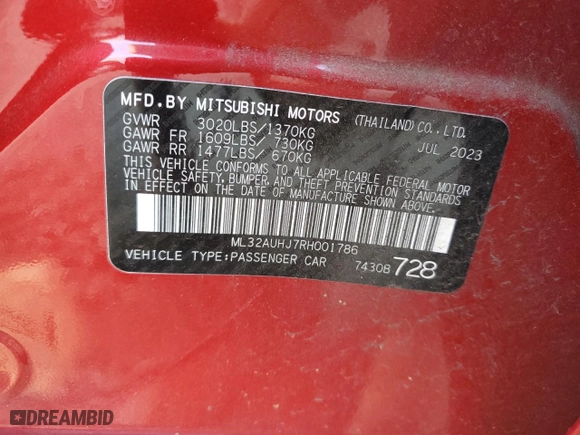2024 Mitsubishi Mirage ES with VIN ML32AUHJ7RH001786, listed as a Copart auction lot 75689504 with 13,721 mi miles and Salvage Title. Bid and sale history available at carsss.com. Image 13.