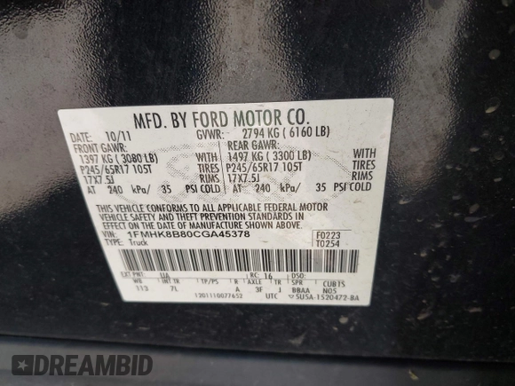 2012 Ford Explorer with VIN 1FMHK8B80CGA45378, listed as a IAAI auction lot 42129686 with 238,433 mi miles and . Bid and sale history available at DreamBid. Image 9.