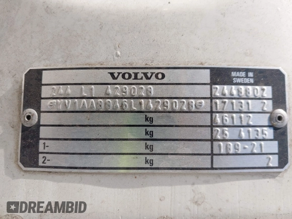 1990 Volvo 240 z VIN YV1AA8846L1429028, wystawiony jako IAAI lot #41370630 z przebiegiem 132 354 mil mil oraz . Historia ofert i sprzedaży dostępna na DreamBid. Obrazek 9.