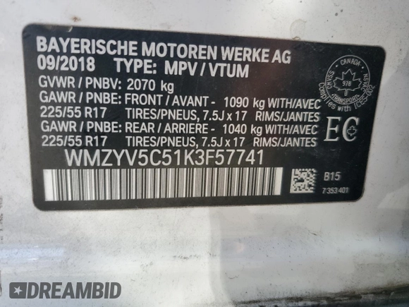 2019 MINI Countryman Cooper with VIN WMZYV5C51K3F57741, listed as a Copart auction lot 71293094 with 64,761 mi miles and Salvage Title. Bid and sale history available at carsss.com. Image 12.