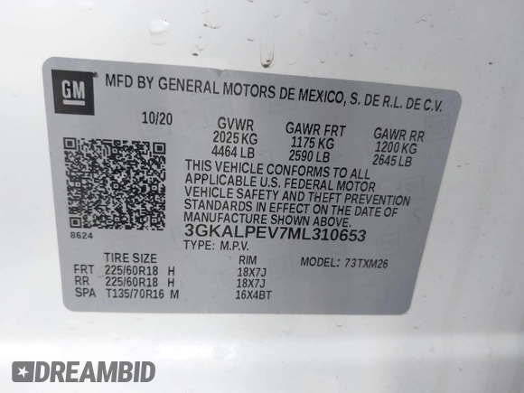 2021 GMC Terrain SLT z VIN 3GKALPEV7ML310653, wystawiony jako IAAI lot #41584058 z przebiegiem 86 069 mil mil oraz . Historia ofert i sprzedaży dostępna na DreamBid. Obrazek 9.