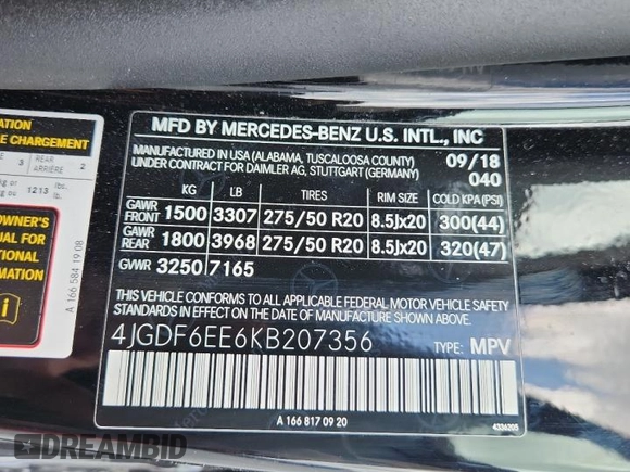 2019 Mercedes-Benz GLS 450 с VIN 4JGDF6EE6KB207356, выставлен на аукционе Copart как лот 59168525 с пробегом 63 301 миль миль и Списание • Salvage title. История ставок и продаж доступна на DreamBid. Изображение 13.