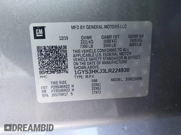 2020 Cadillac Escalade ESV Luxury with VIN 1GYS3HKJ3LR224930, listed as a IAAI auction lot 41654319 with 116,078 mi miles and . Bid and sale history available at DreamBid. Image 9.