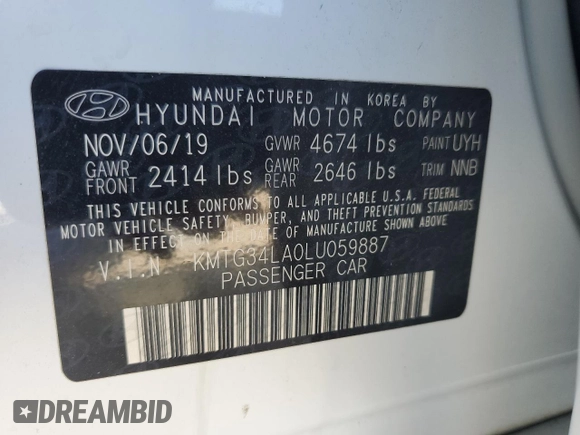 2020 Genesis G70 2.0T with VIN KMTG34LA0LU059887, listed as a Copart auction lot 76616894 with 32,658 mi miles and Salvage title. Bid and sale history available at DreamBid. Image 12.