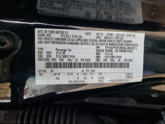 2016 Ford Focus SE with VIN 1FADP3F29GL380672, listed as a Copart auction lot 44062305 with 84,917 mi miles and Salvage title. Bid and sale history available at DreamBid. Image 14.