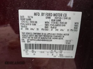 2017 Ford Edge SEL with VIN 2FMPK3J82HBB02226, listed as a IAAI auction lot 41991957 with 62,822 mi miles. Bid and sale history available at carsss.com. Image 9.
