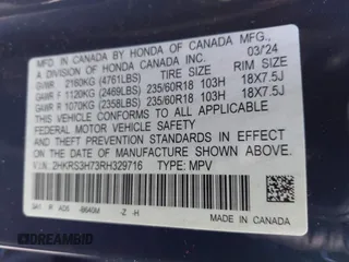 2024 Honda CR-V EX-L with VIN 2HKRS3H73RH329716, listed as a IAAI auction lot 41132814 with 15,236 mi miles and . Bid and sale history available at DreamBid. Image 9.