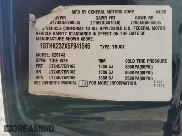 2005 GMC Sierra 2500HD SLE z VIN 1GTHK232X5F941546, wystawiony jako Copart lot #52755075 z przebiegiem 255 452 mil mil oraz Szkoda całkowita • Salvage title. Historia ofert i sprzedaży dostępna na DreamBid. Obrazek 15.